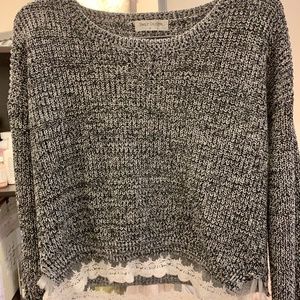bear dance mixed grey pull-over sweater lace trim